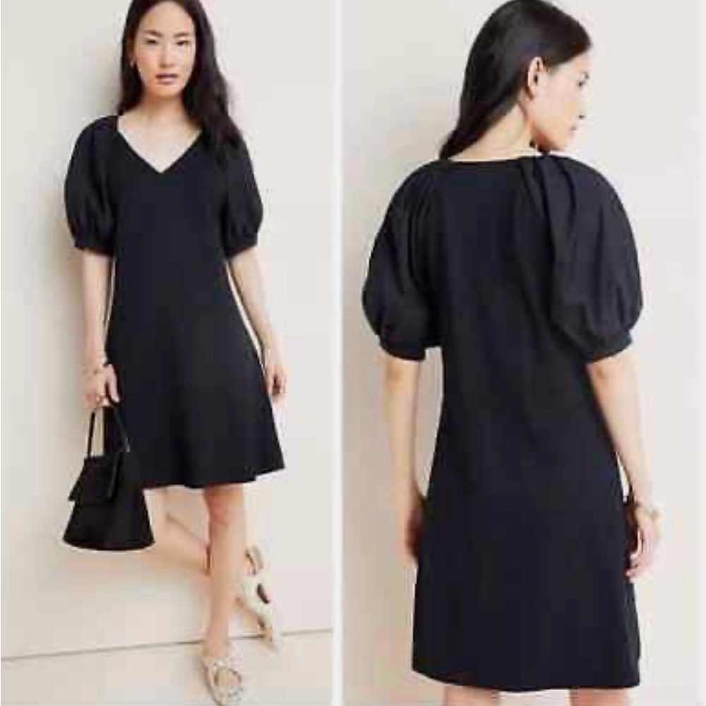 Anthropologie Maeve Annika Poplin Puff Sleeve Knit‎ Dress Black Women's X-Small
